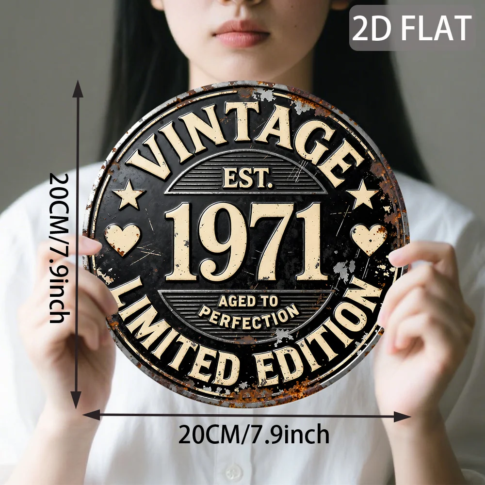 2D Flat, 1pc Vintage 1971 Limited Edition Aluminum Wall Art Sign - 7.9inch X 7.9inch Retro Aluminum Plaque with 1971 Design, Dur