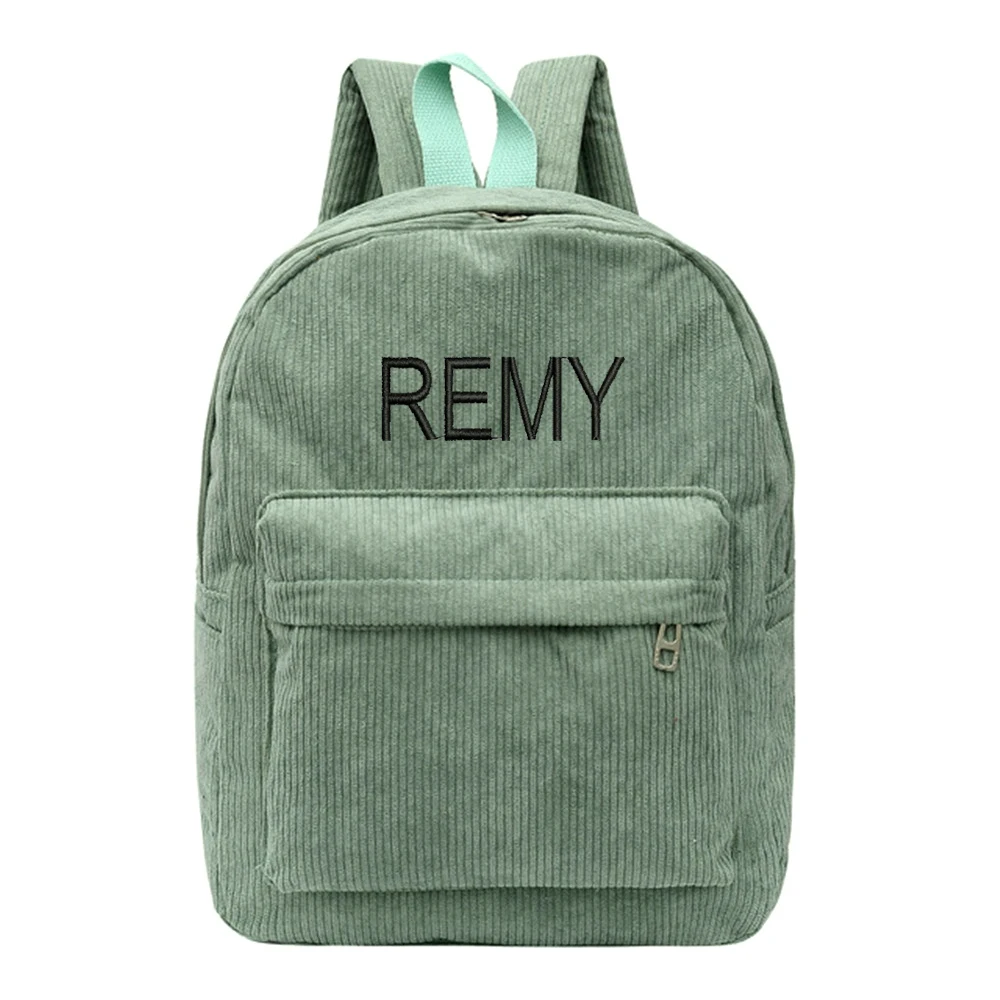 Personalized Embroidered Name Corduroy Bag Custom Student Backpack Large Capacity Solid Color Gift Schoolbag for Boys Girls