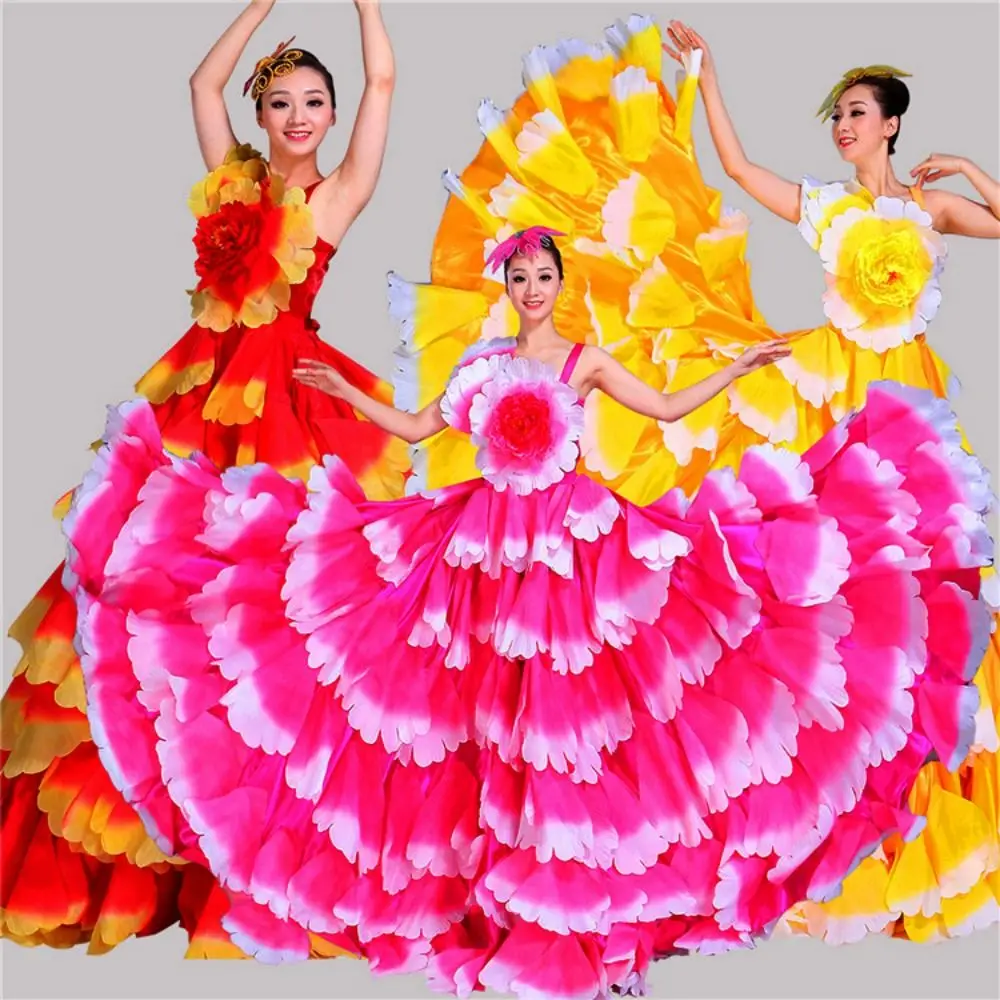 

New 180-360 Degree Big Swing Petal Skirt 3 Colors S M L XL Spanish Flamenco Dress Stage Costume