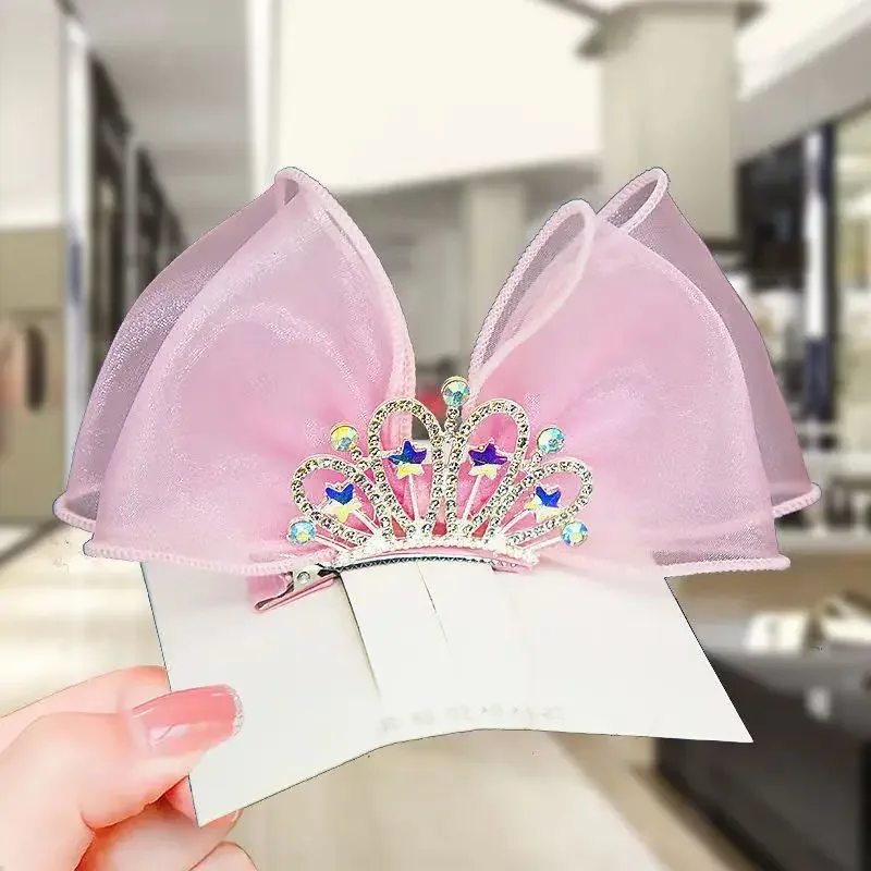 Cartoon Cute Children's Bow Hair Clip Crown Hair Clip Three-Dimensional Mesh Headband One Word Clip Girl's Gift image 3
