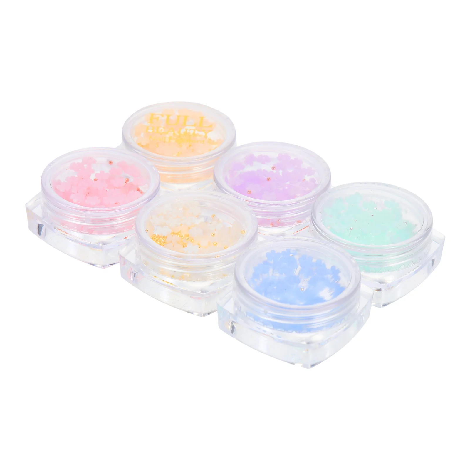 

6 Boxes Light-changing Flower Steel Bead Resin Cartoon Decorations Nail Accessory DIY Manicure Ornament Gifts