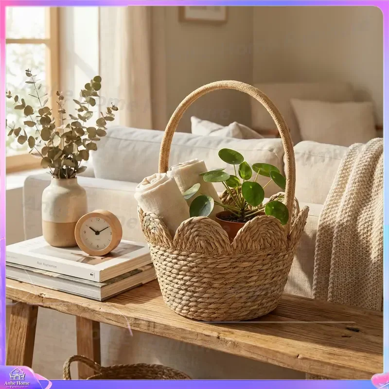 Hand Woven Natural Rattan Pet Bed Cat Dog House Wavy Edge Basket Portable Pastoral Style Home Decor Kennel Cave Nest Supplies