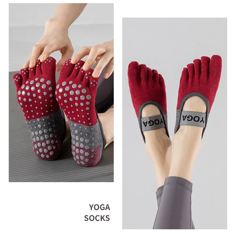 3 Pairs Yoga Socks with Fingers Anti-Slip Pilates Sock Women Silicone Cotton Backless Running Barre Dance Sports Five Toe Socks