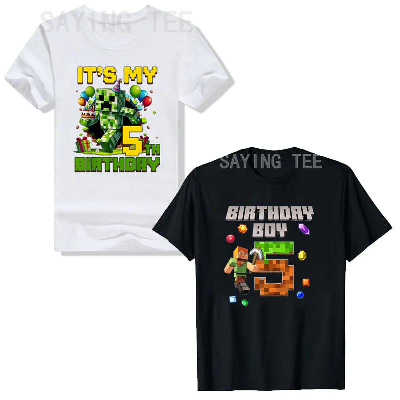 It's My 5th Birthday Video Game Pixel T-Shirt Boys Fashion 5 Years Old Clothes Cute Gamer Saying Tee Sons B-day Novelty Gift Top