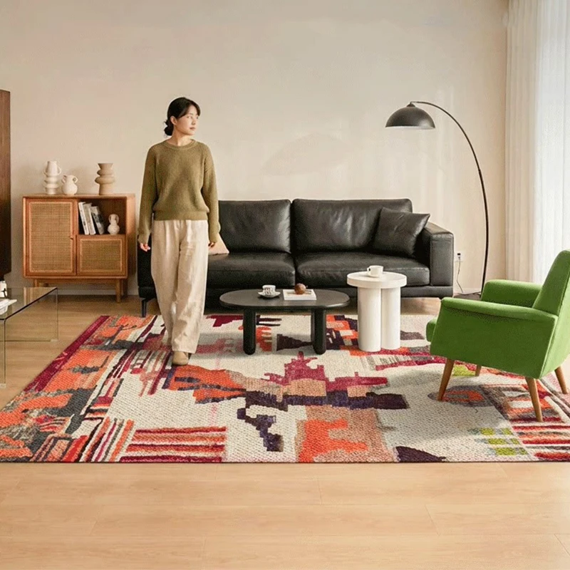 100% Wool Carpet Living Room Retro Colorful Home Floor Area Rug Bedroom High-end Handmade Thick Bedside Mat Cloakroom Study Rug