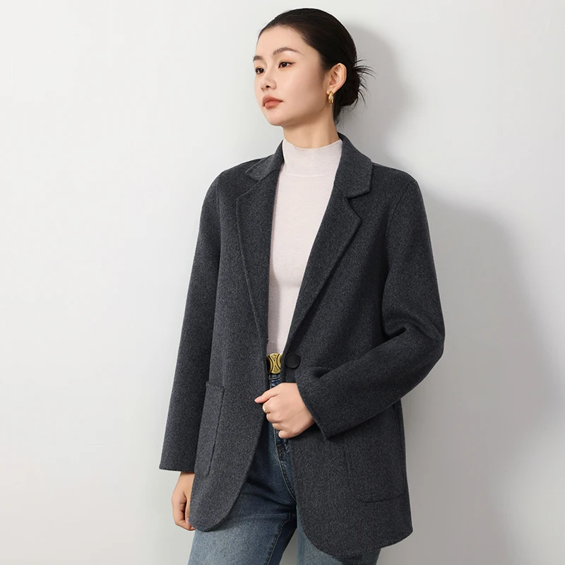 

CAIXINGLE 2025 Suit Style Women's Coat Autumn Winter New 100% Pure Wool Woolen Coat Comfortable Simple Suit Women's Wear