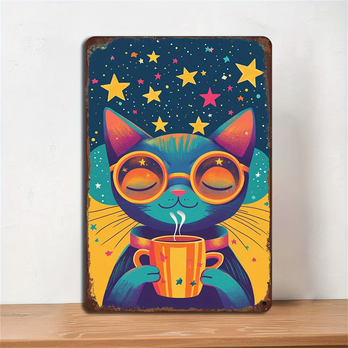 Funky Cat Vintage Style Cartoon Cat Metal Iron Wall Art Easy To Hang Suitable for Home Gallery Cafe and Restaurant Decoration