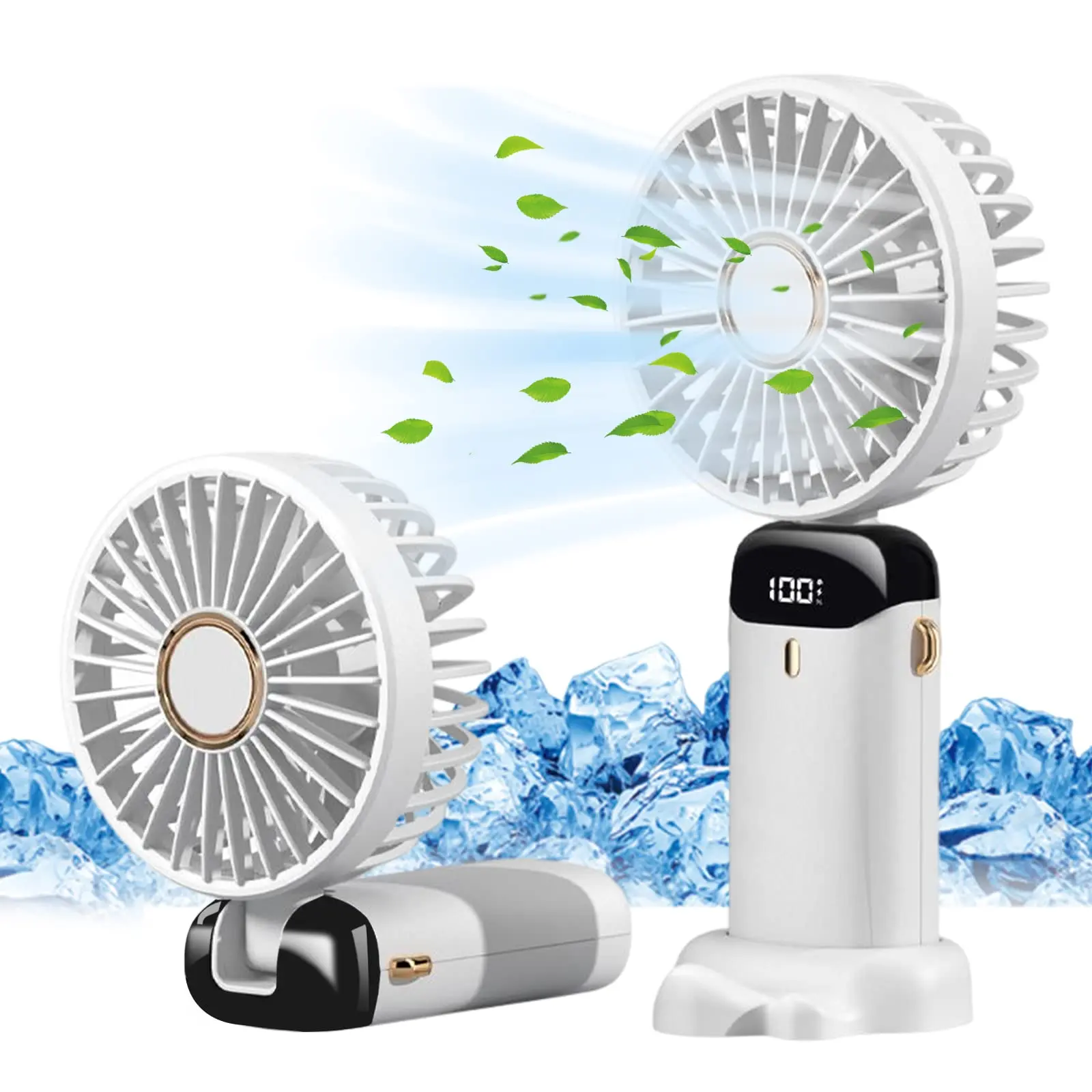 

Portable Handheld Electric Fan Rechargeable 90° Folding Fan 5 Speed ​​Mini Cooler Ventilator with LED Digital Display