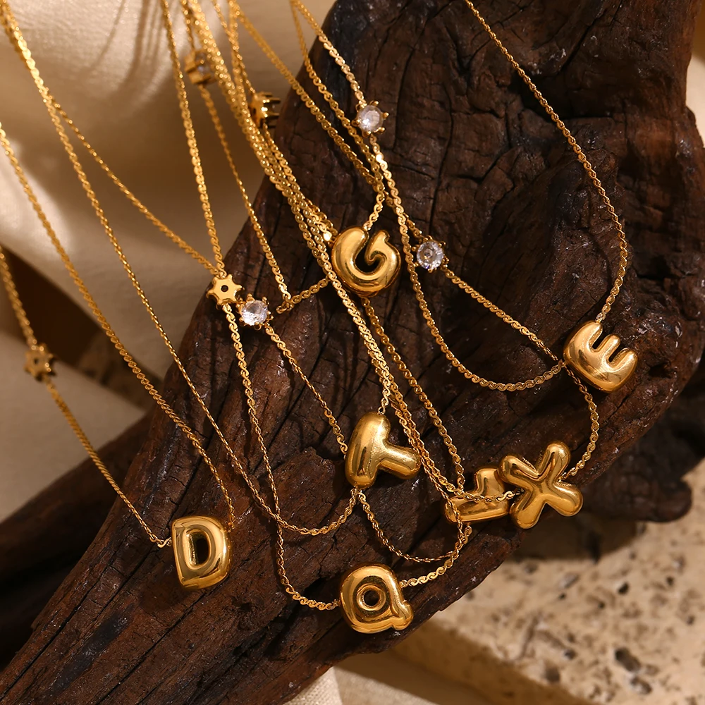 E.B.belle Popular Mini bubble 26 Letter Pendant Thin S Chain Zircon Clavicle  Necklaces for women stainless steel jewelry woman