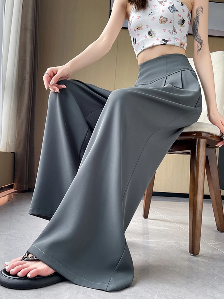 Pantalones de traje holgados de cintura alta para mujer, Pantalones rectos de longitud completa básicos, pantalones de pierna ancha para mujer,