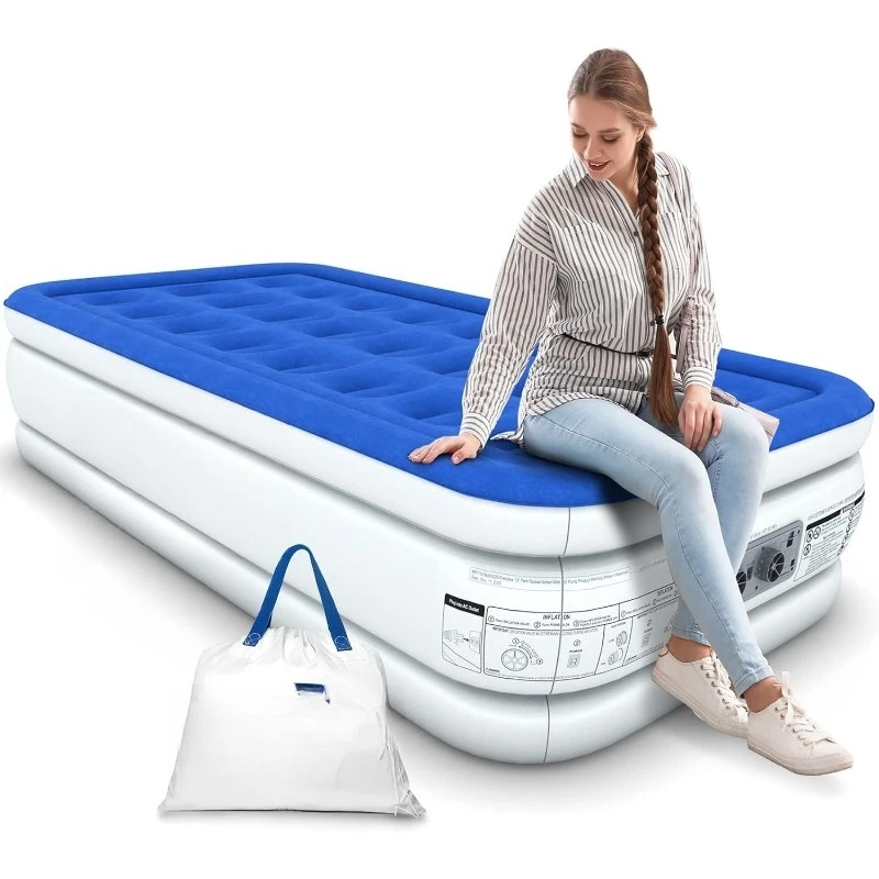 

Twin Air Mattress with Built-in Pump - 16 Inch Double Height Inflatable Mattress for Camping, Home & Portable Travel -