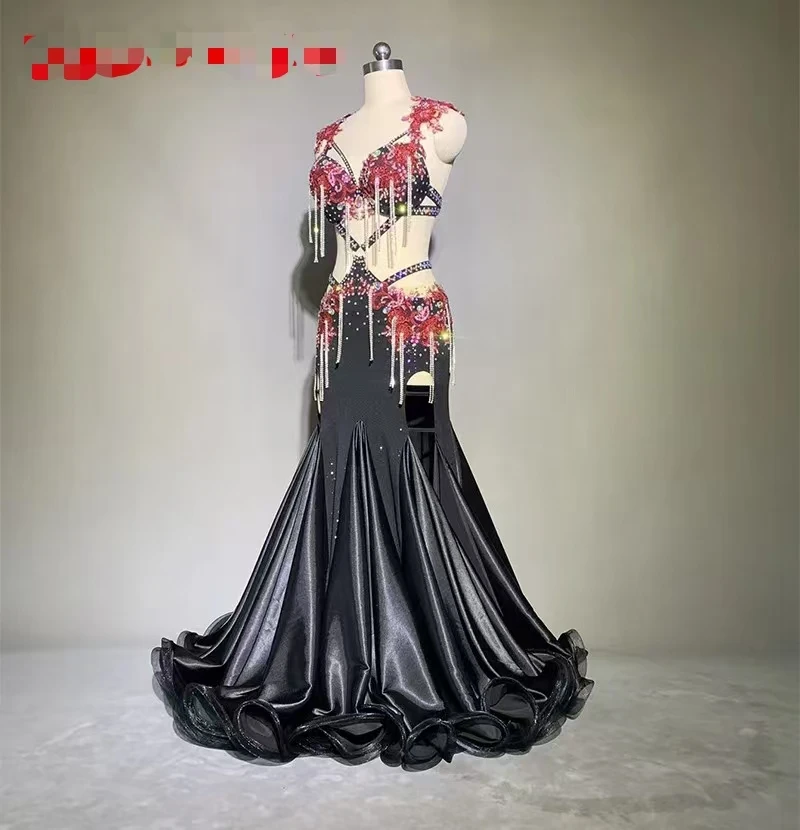 Traje de actuación de danza del vientre personalizado, diseño Original, temperamento, cadera negra, falda oscilante grande, traje con sujetador para danza del vientre