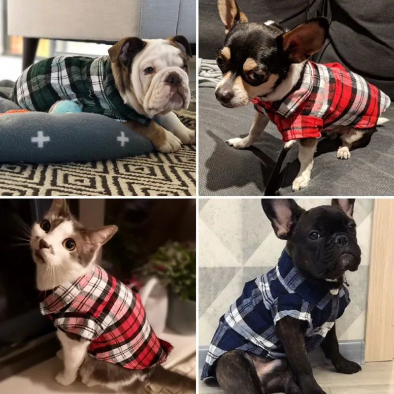 British Style Dog Clothes Summer Pet Plaid Shirt Lapel Coat Cat Jacket Clothes Costume Puppy Kitten Top Apparel