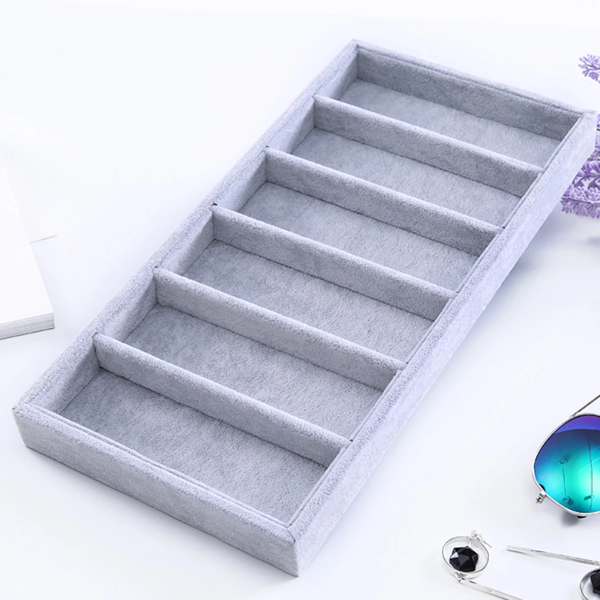 

Compartment Jewelry Display Box Case Storage Fabric Tray Eyeglass Cloth Collector