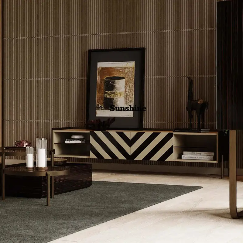 Italian light luxury high-end living room TV cabinet color matching paint floor cabinet