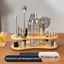 19/16 Pcs Bartender Set Shaker Cocktail Bartending Mixer Wine Tools Removable Bamboo Rack Stainless Steel Drink Party Bar Sets