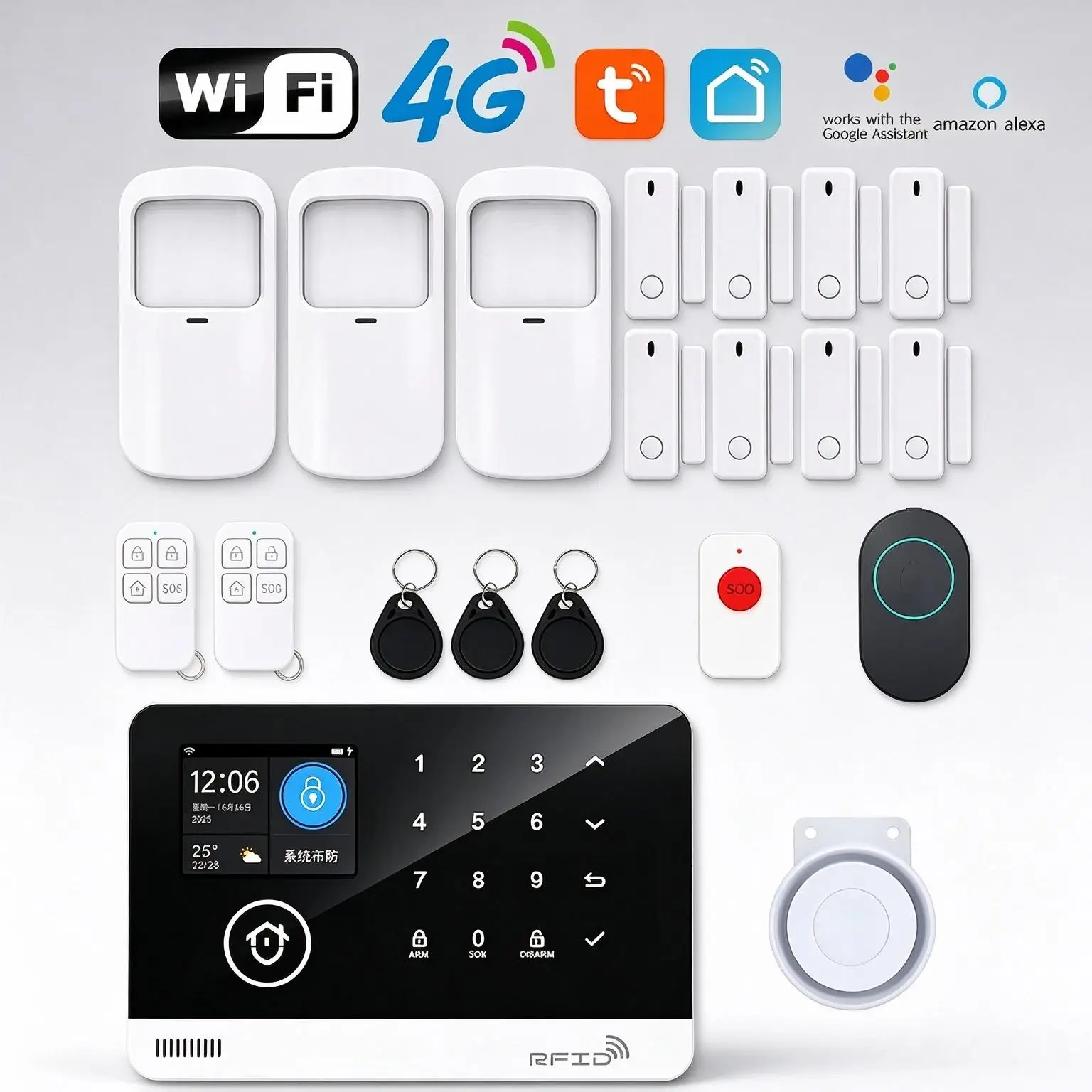 Image of TUGARD Smartes WLAN-Diebstahlschutz-Set 2G GSM 4G Kompatibel mit Tuya Smart Life Kabellose Alarmanlage für Haus und Geschäft Fernüberwachung per Handy Öffnungserkennungssensoren Komplikationsfreie