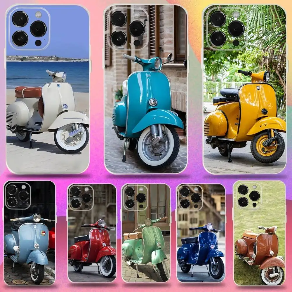 

V-Vespa Scooter Moto Phone Case For iPhone 16,15,14,13,12,11 Pro,Max,Plus,X,XS,XR,SE,Mini Transparent Silicone Soft