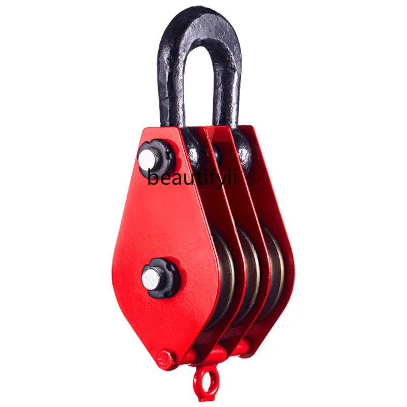 

xzzDouble-wheel ring type iron pulley 0.5t-50T bearing type hook type mine four-wheel lifting pulley