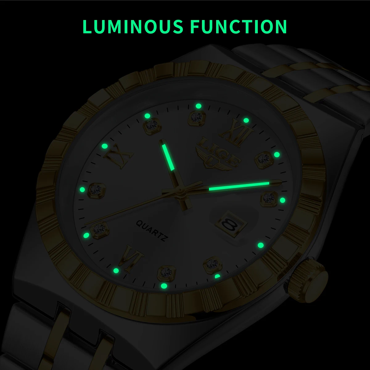 LIGE 2025 أفضل ساعات كوارتز نسائية بسيطة فاخرة مضيئة الفولاذ المقاوم للصدأ التقويم مقاوم للماء ساعة السيدات reloj de mujer + BOX