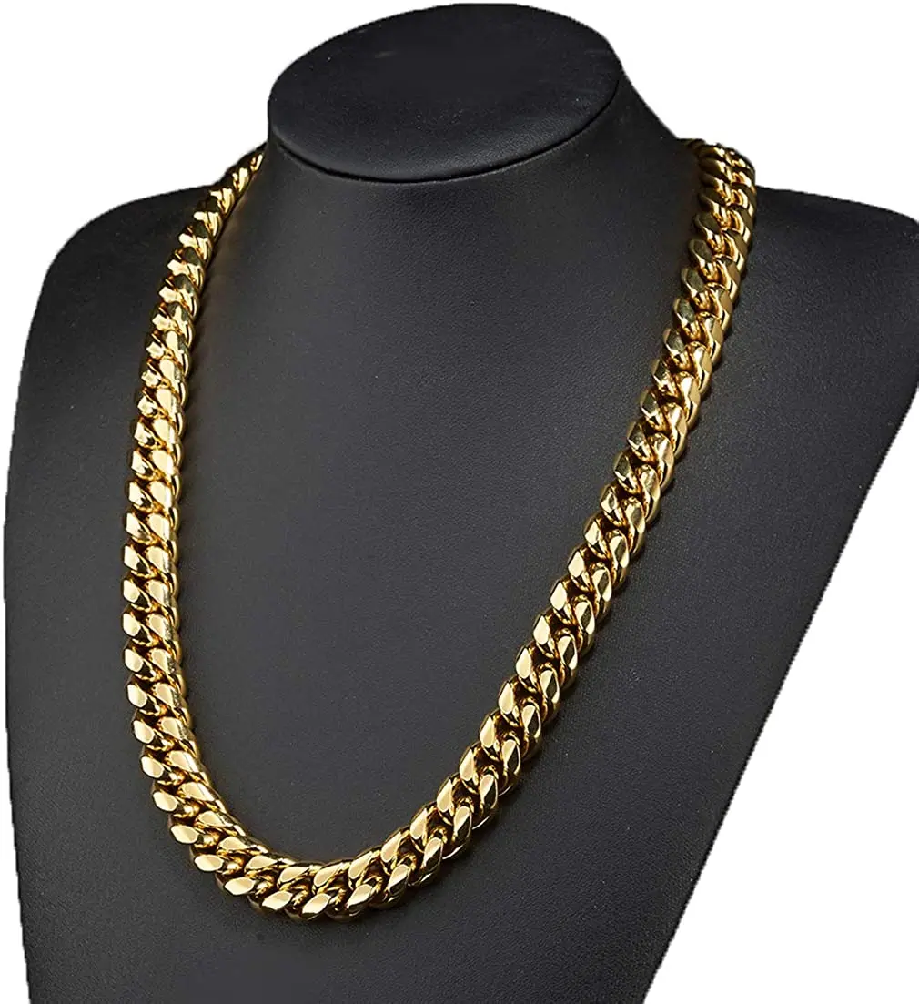 Granny Chic High Polished Gold Color 316L Stainless Steel Curb Cuban Link Chain Necklace or Bracelet Jewelry Gift  for Men Women