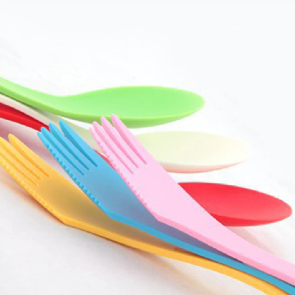 

6Pcs Acrylic Cutlery Set Dinner Forks and Spoons 3 in 1 Multifunctional Flatware Smooth Finish No Rough Sides Dishwasher Safe