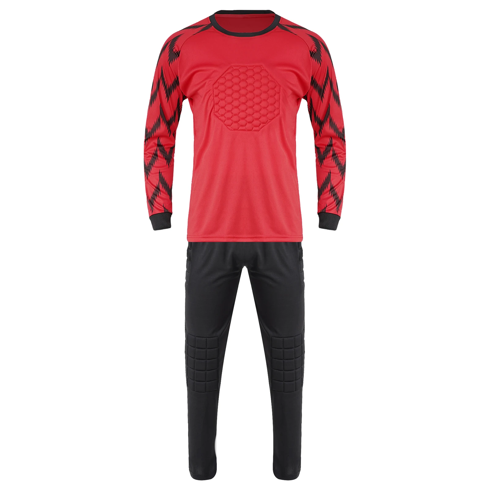 9-14Y Boys Soccer Goalkeeper Goalie Sport Suit Kids Football Training Match Uniform Long Sleeve Protective Padded T-shirt Pants