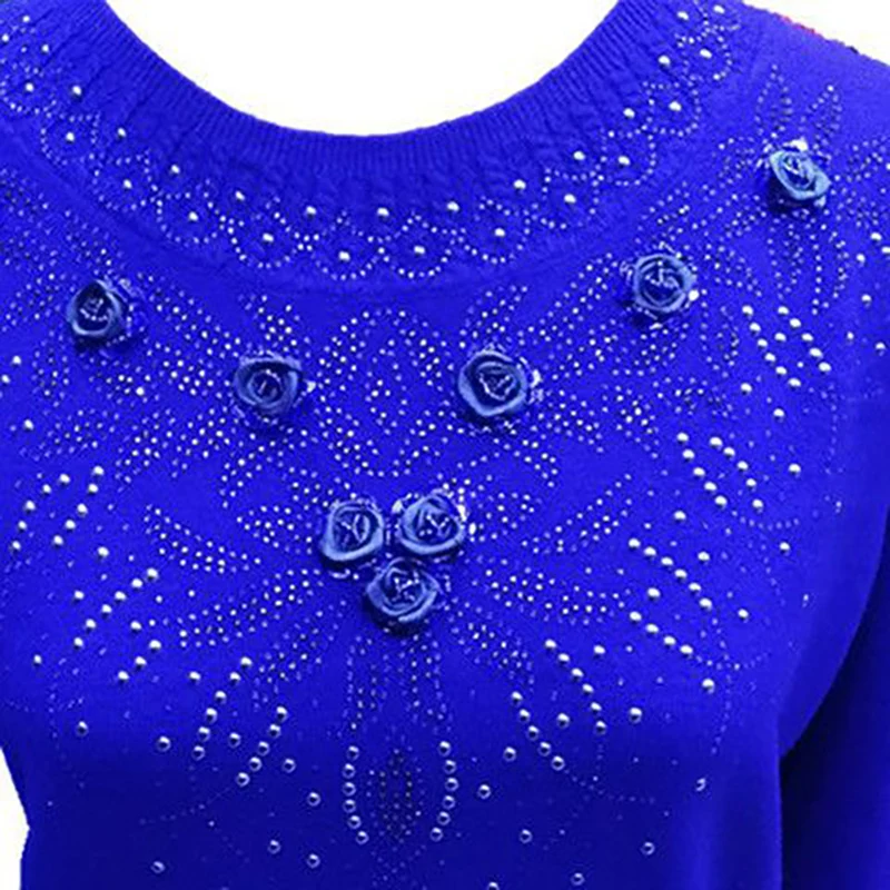 Elegant O-Neck Knitted Sequined Diamonds Sweaters Women\'s Clothing 2023 Autumn Winter Loose Office Lady Pullovers All-match Tops