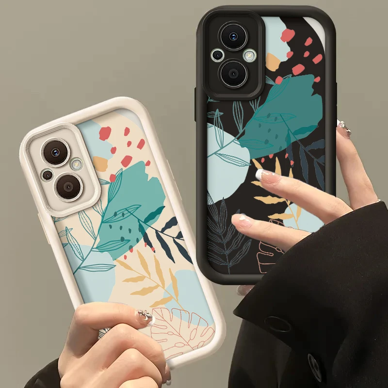 Fresh Green Leaf Painted Phone Case For Oppo Reno 7Lite 8Lite 7Z 8Z Reno7 Reno8 Z Lite F21 Pro 5G Silicone Anti Drop Soft Cover