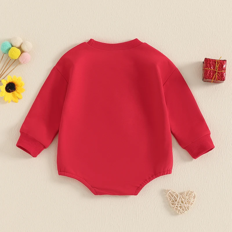 Baby Valentines Day Romper Heart Letter Embroidery Long Sleeve Sweatshirt Jumpsuit for Boys Girls