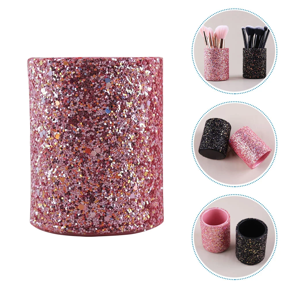 

Pink Decor Makeup Brush Storage Bucket Desktop Organizer Holder Sequins Pen Multifunctional Bathroom