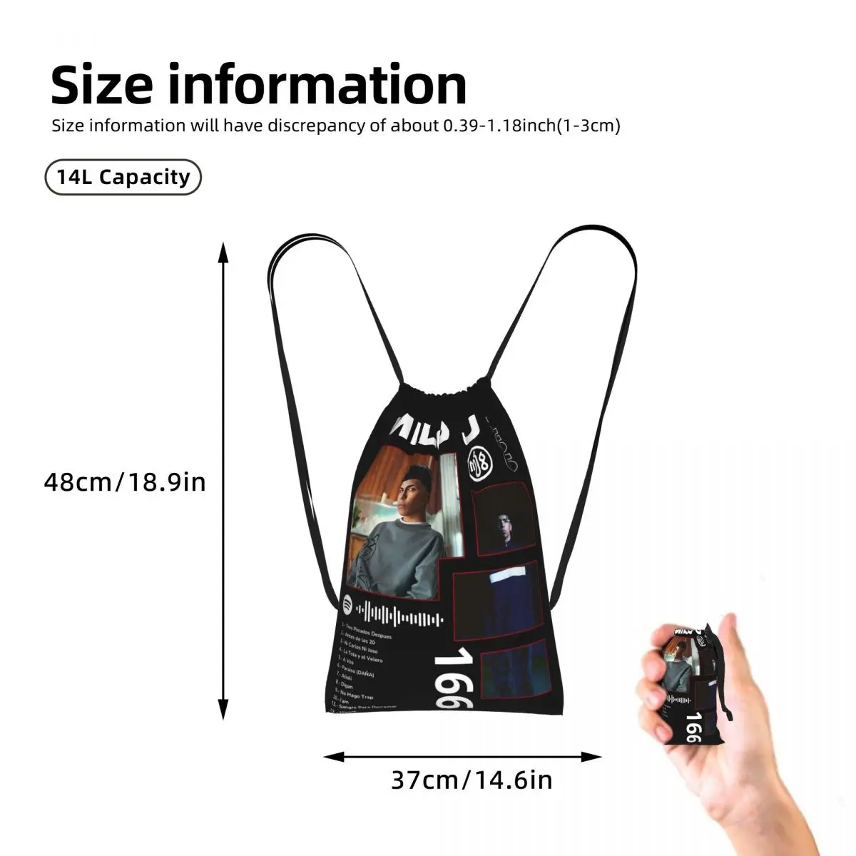 Rapper Milo J 166 Album Deluxe Drawstring Backpack hiking cycling Bag Portable Travel Drawstring Bag for Men Women