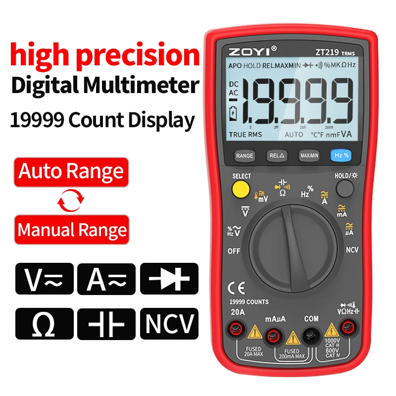 High Precision ZOYI ZT219 Smart Multimeter Professional 19999 Counts AC Voltage Current Capacitance Resistance Tester
