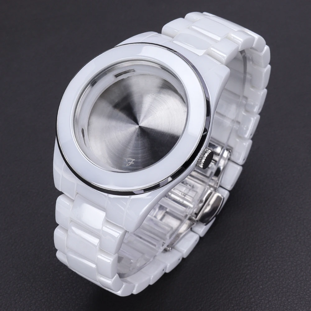 

39mm Ceramics Watch Case Strap Stainless Steel Back For Miyota 1L45 movement 515 Quartz Movement 29.5mm Dial DIY Watch Accessory