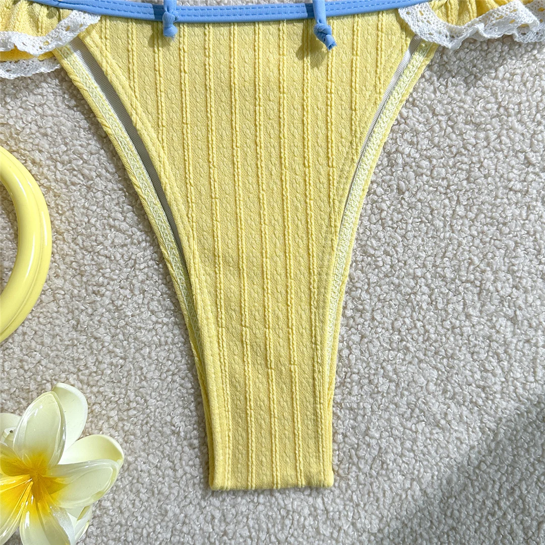 Neuer Bikini mit Rüschen und V-Ausschnitt, Spitze, Damen-Badebekleidung, zweiteiliger Bikini-Set, hoher Beinausschnitt, Badeanzug, Badebekleidung, V7844 – Detail 10