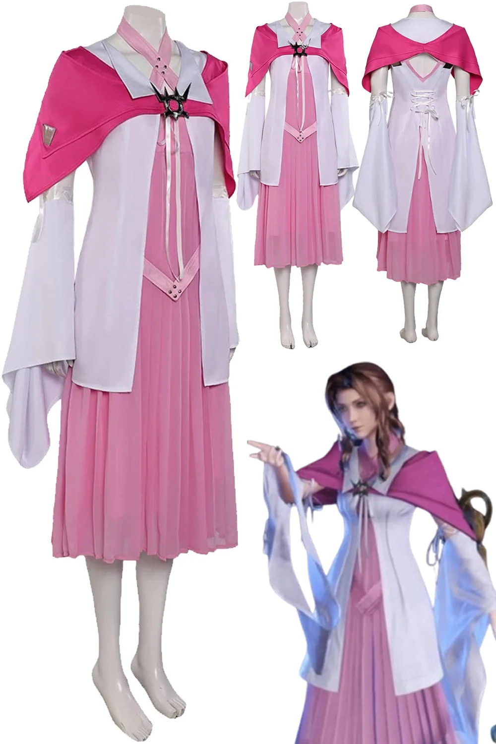 

Wholesale FF7 Rebirth Aerith Cosplay Role Play Pink Suits Anime Game Final Fantasy VII Costume Women Fancy Dress Up Party Cloth