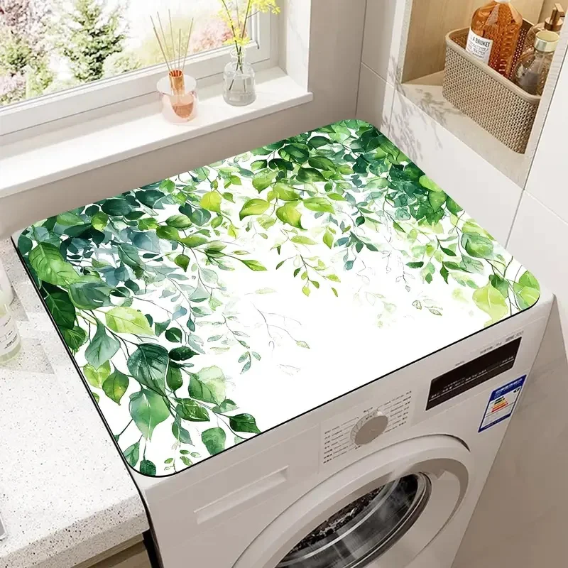 VIKAMA Fresh Vine Green Leaf Decor Mat Non-slip Shock Absorbing Dust Cover Pad For Laundry Washing Machine Dryer
