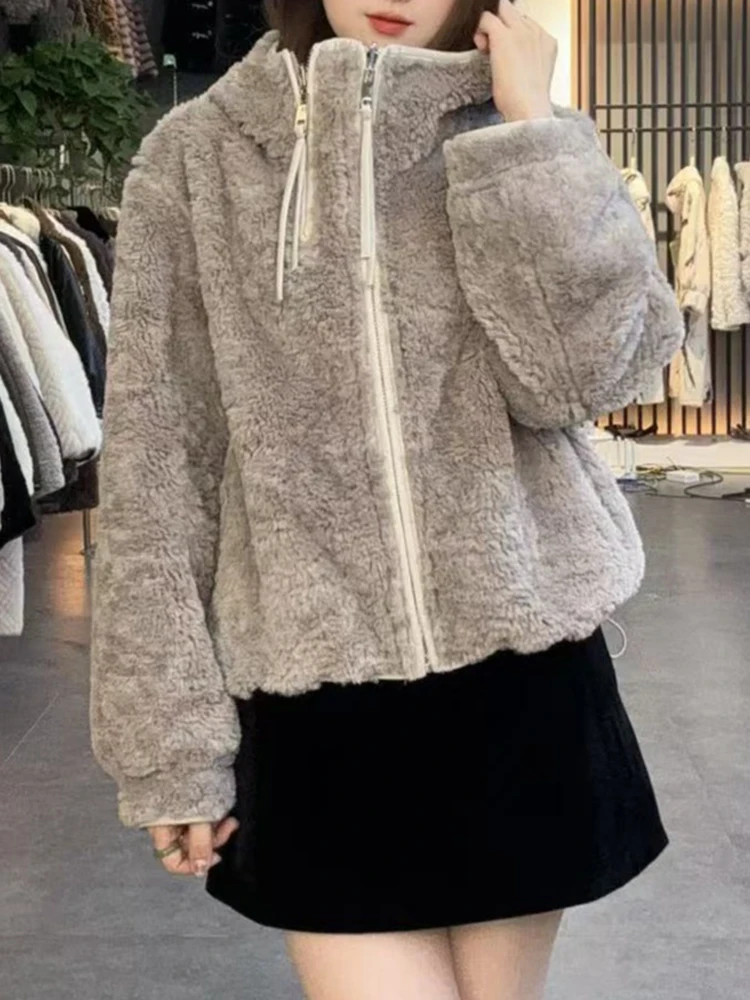 Korean Style Comfortable Loose Double-Sided Wear Furry Slimming Outerwear Short Coat for Autumn Winter Versatile Casual Top