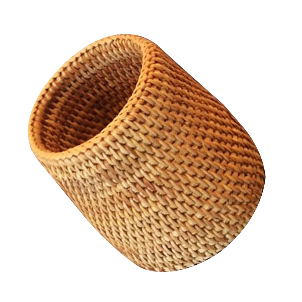 

Tea Ceremony Bucket Basket with Lid Wicker Baskets Storage Pen Container Rattan