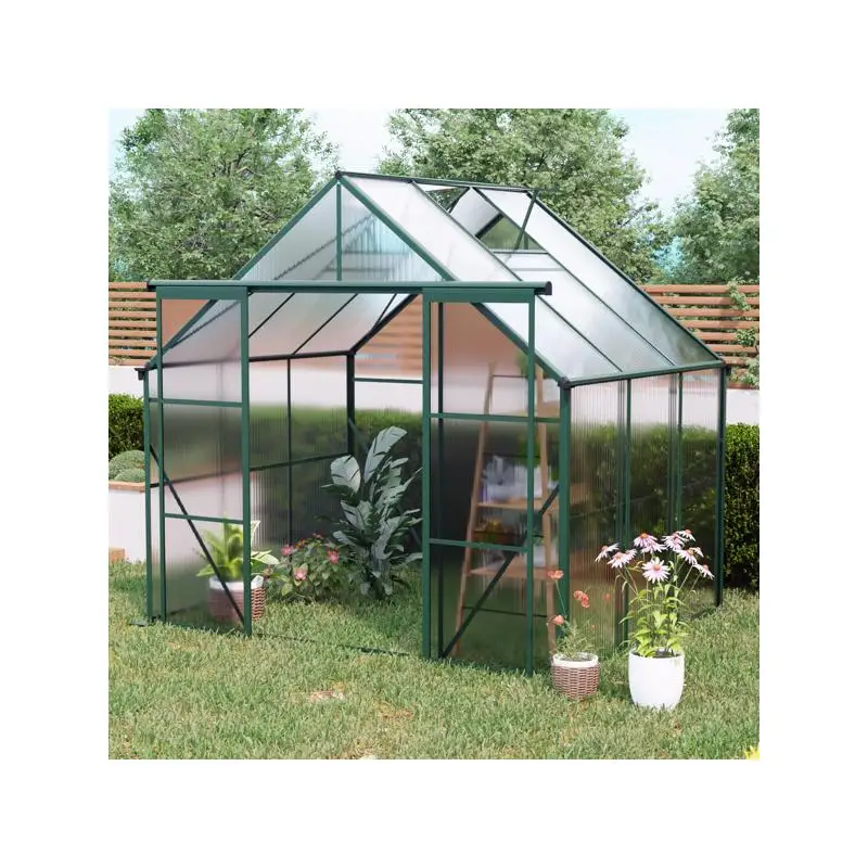 

8X6 FT Green Double Door Poly Greenhouse with Raised Base, Heavy-Duty Walk-In for Outdoor Use in All Seasons