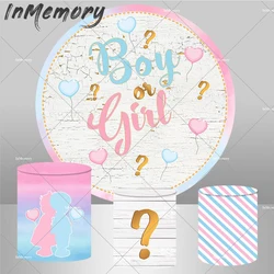 Gender Reveal Party Baby Shower Circle Cylinder Cover Background Pink Blue Balloons Boy or Girl Round Backdrop Cover