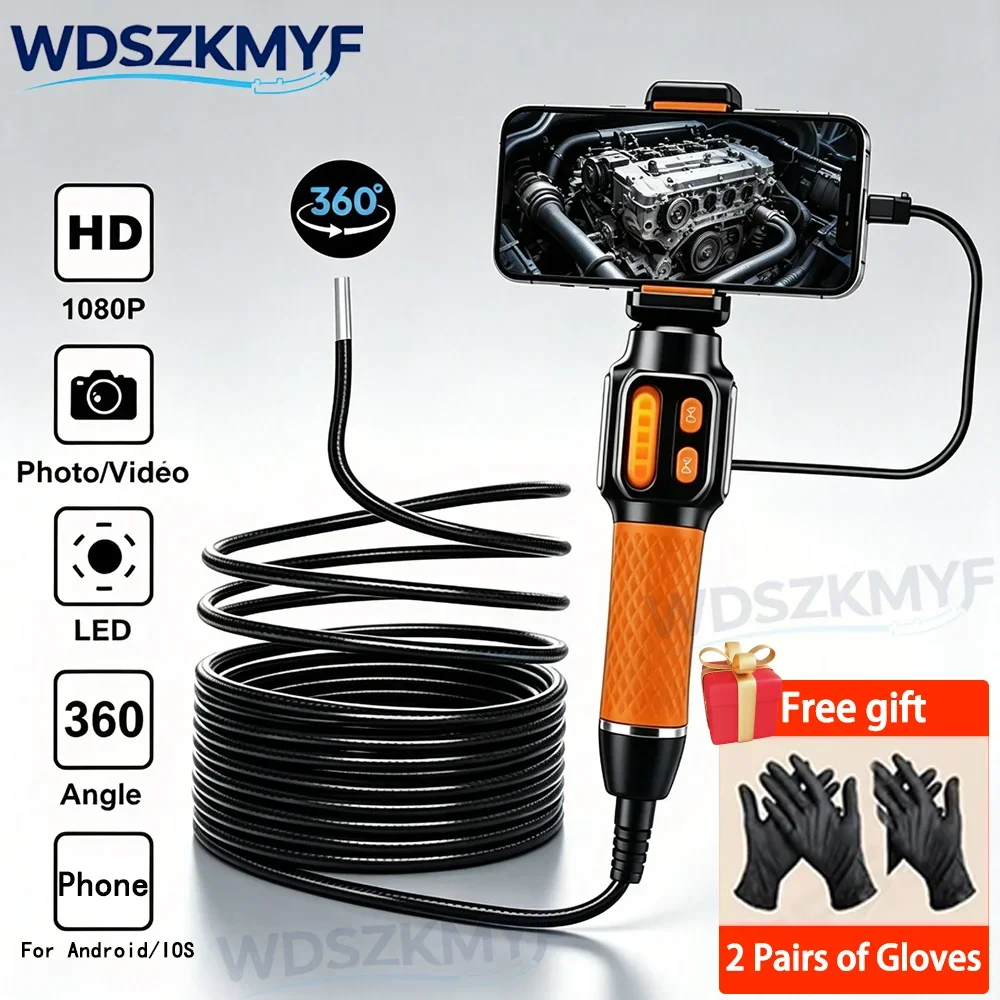 360° Bidirectional Articulating Endoscope 1080P HD IP67 Waterproof Oilproof Zero Lag Inspection Borescope For IOS Android