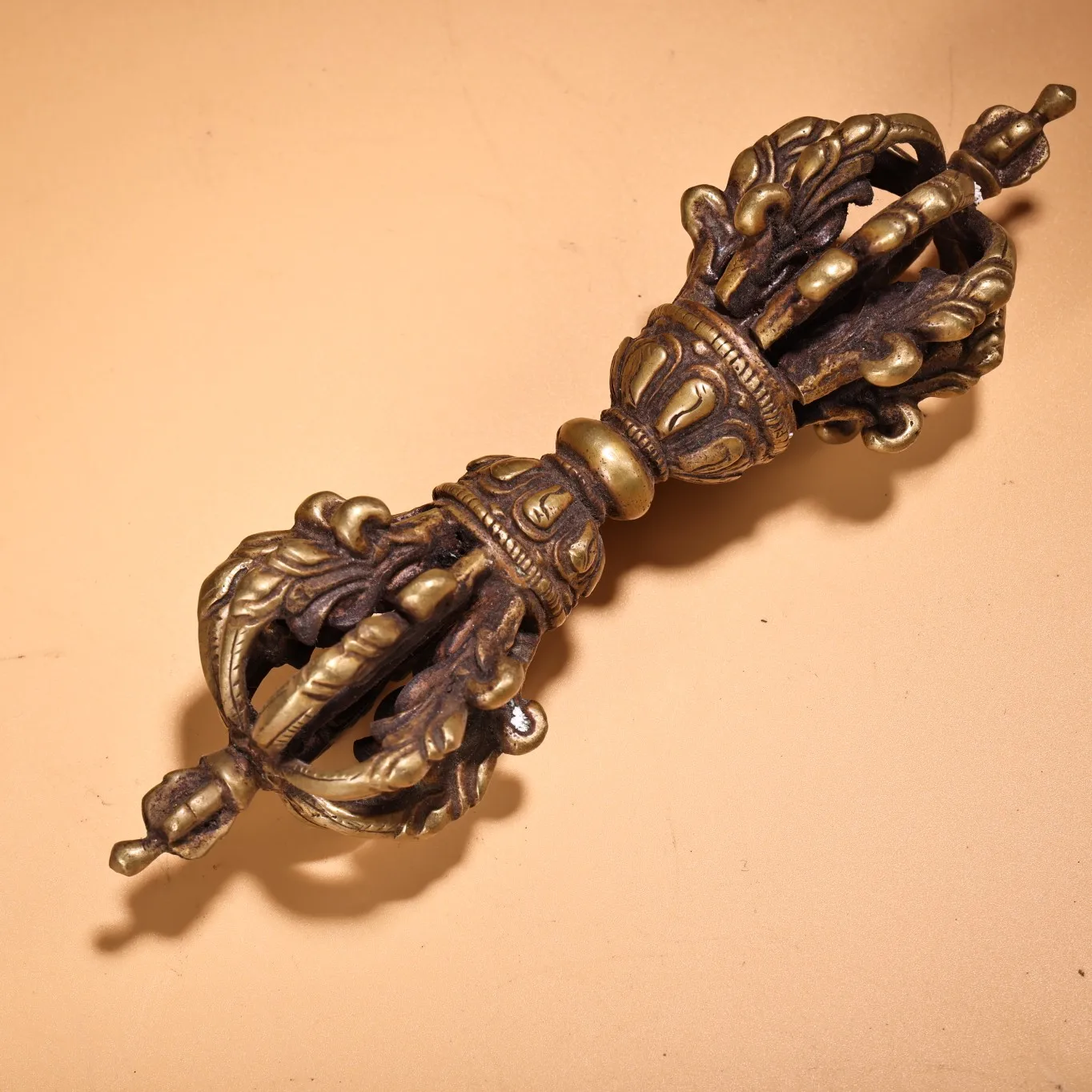 Bronze Cinnabar Mahakala Buddha Head Old Ringing Bell  Vajra A Set Amulet Dharma Worship Hall
