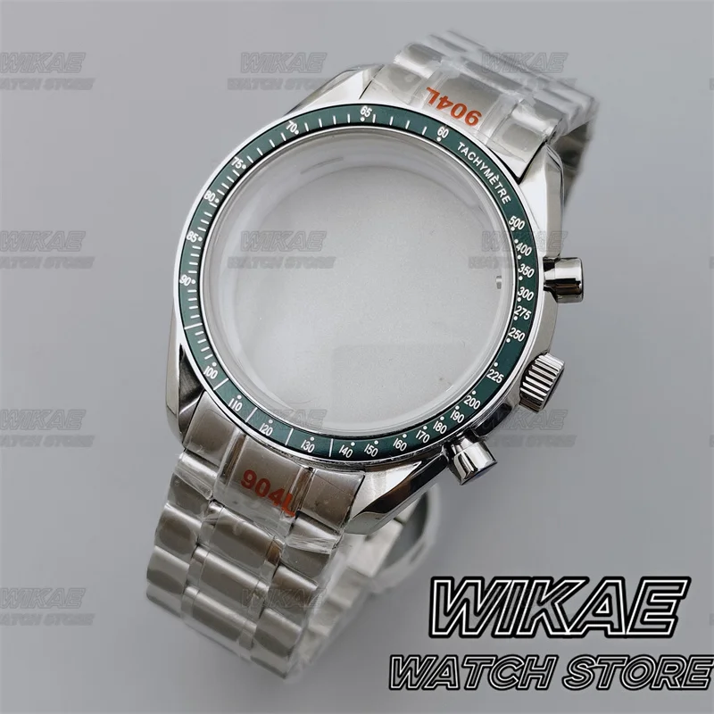 39.7mm Men\'s watches case FIT VK63 movement  Stainless Steel case Bracelet With Black Blue Green Silver Insert  Coated Crystal