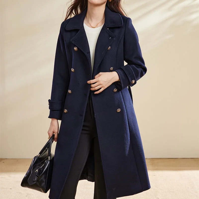 Autumn and winter new woolen coat women's long professional wear high-end fashion commuter double-breasted wool coat