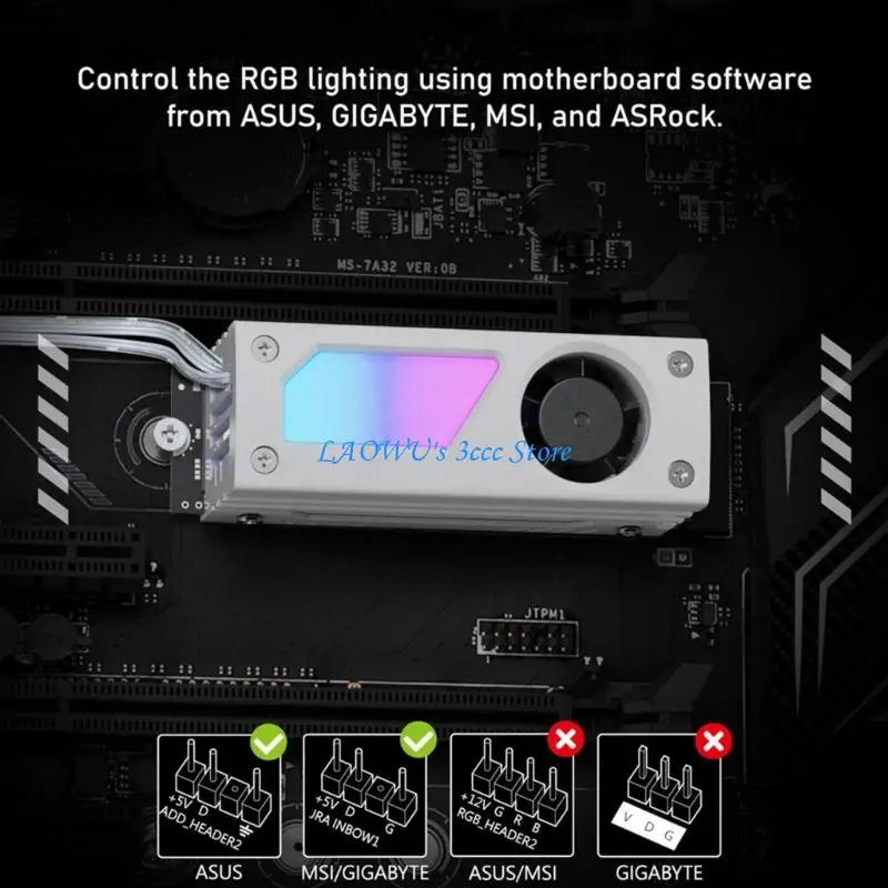 

Y8AD ARGB M.2 SSD NVMe Heat Sink Aluminum M.2 2280 Solid States Hard Disk Heatsink