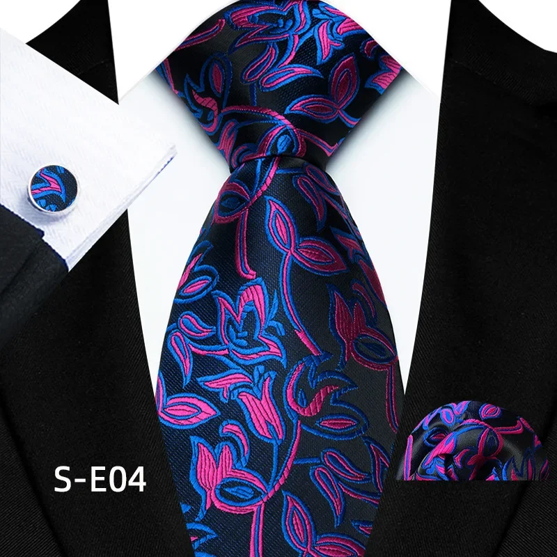 Men's Tie Square Scarf Cufflinks Corbatas Set Striped Wedding Tie Flowers Neckties Business Formal Attire Groomsmen Accessories