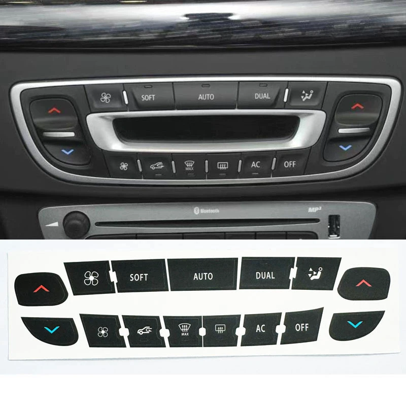 Painel de controle de ar condicionado botão reparação decoração interior adesivo para renault megane/master/cênica rádio botão de áudio decalque