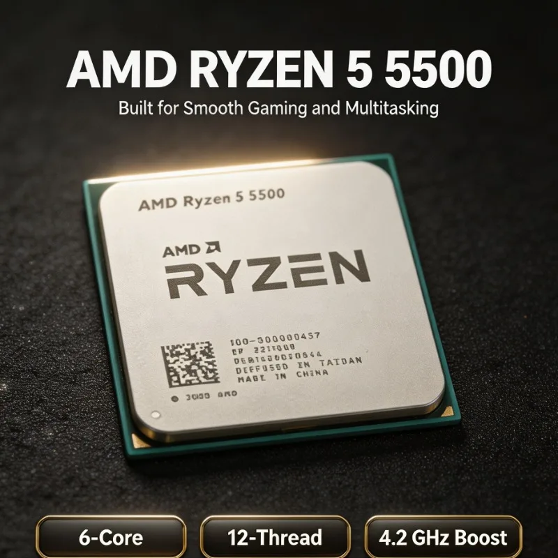 AMD Ryzen 5 5500 R5 5500 For Desktop PC Build 6‑Core 12‑Thread 4.2GHz Boost 65W L3 16MB Socket AM4 DDR4 Without Cooler