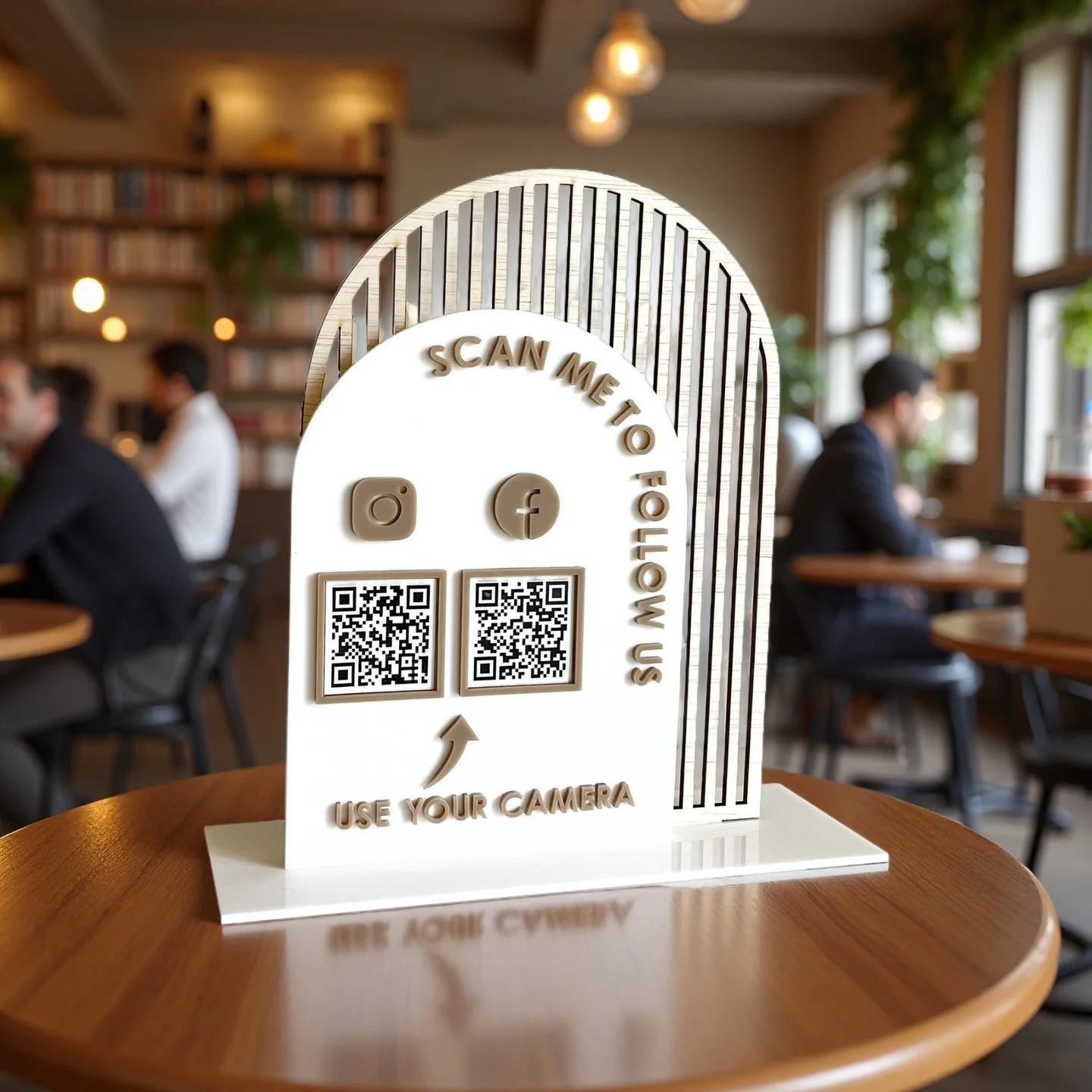 

Custom Arched Instagram QR Display Modern Acrylic Social Media Stand with Logo Contemporary Business Sign for Retail Stores